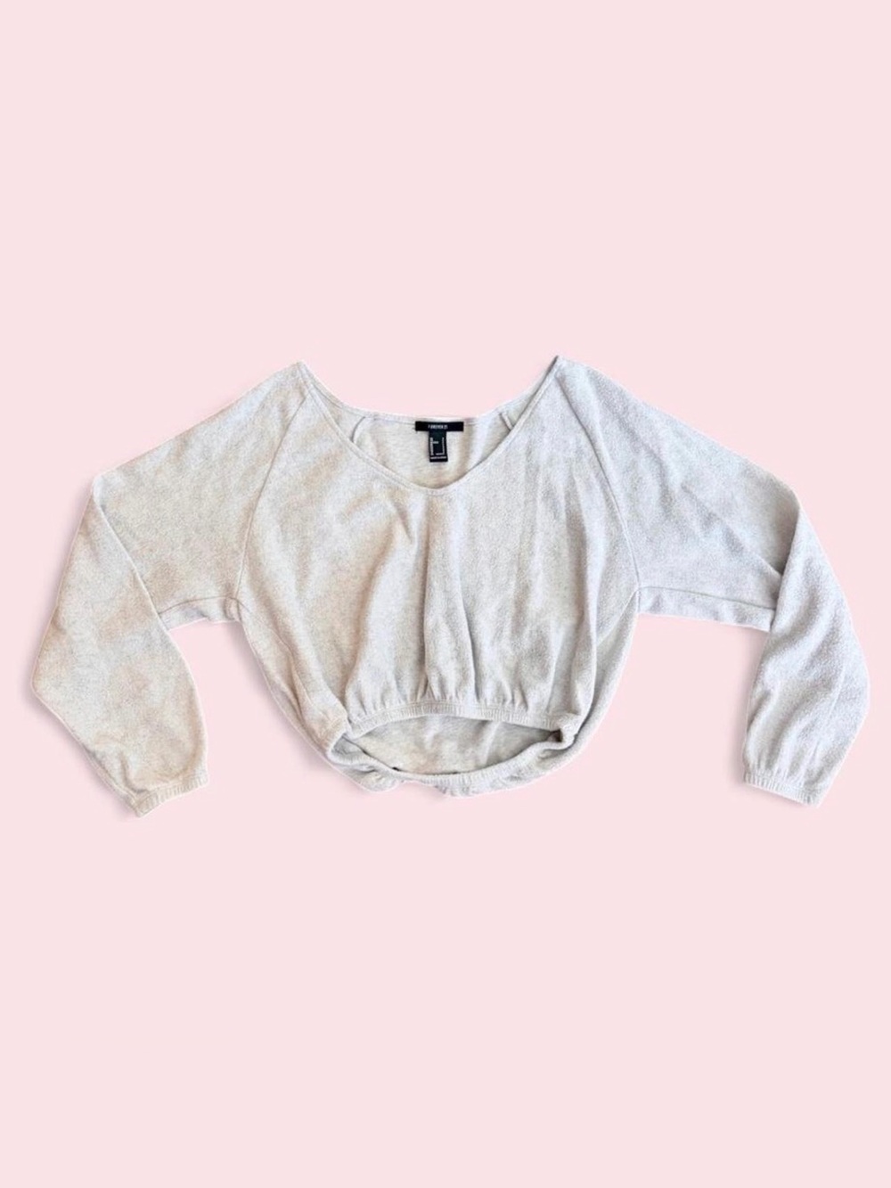 Forever 21 Soft Heather Gray Felt Fabric Crop Sweater — Size S